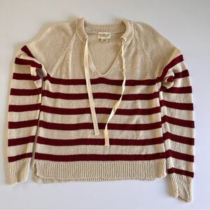 Denim & Supply Ralph Lauren Sz Large Red Cream Stripe Preppy 100% Linen Sweater